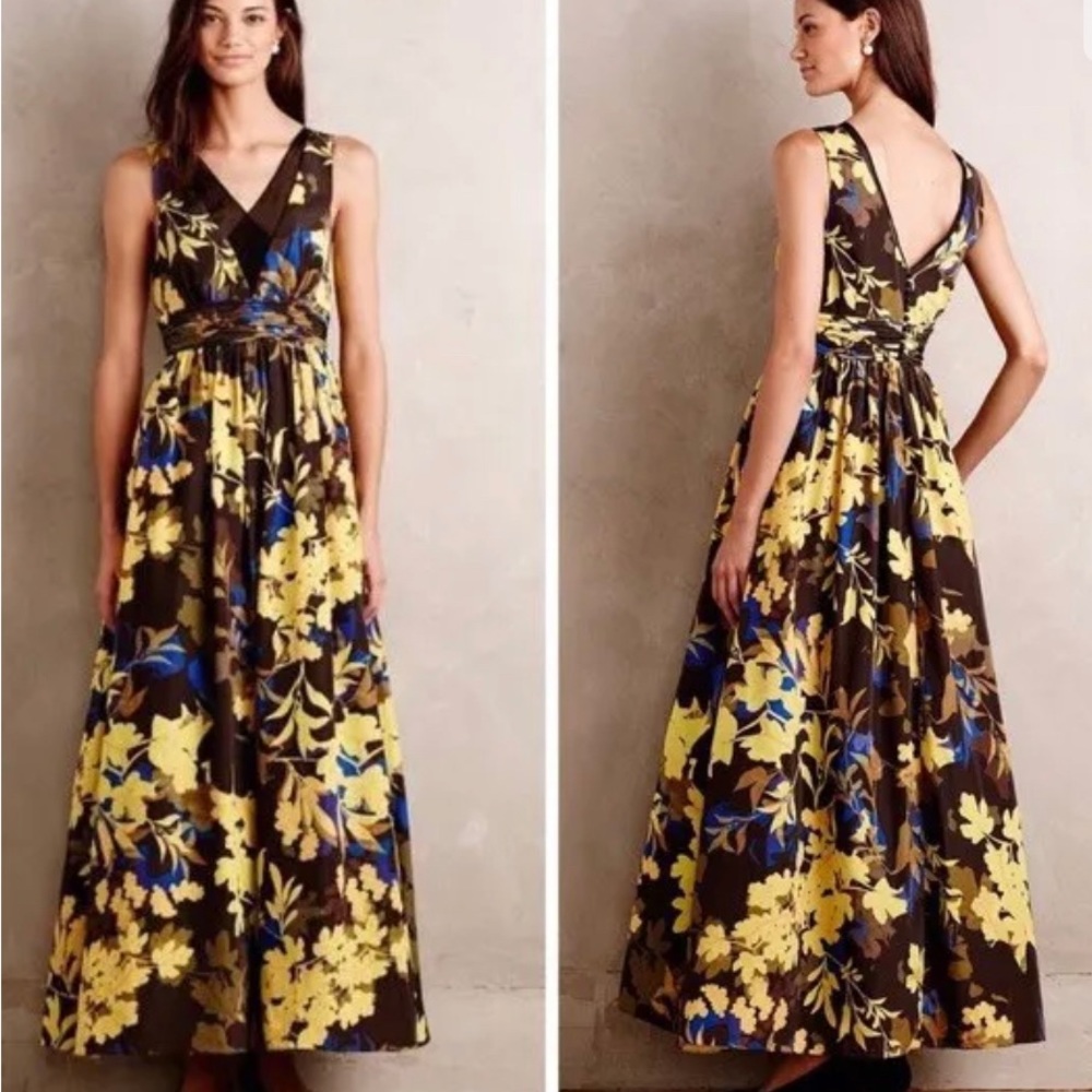 Anthropologie Floral Maxi Dress - Yellow and Blue